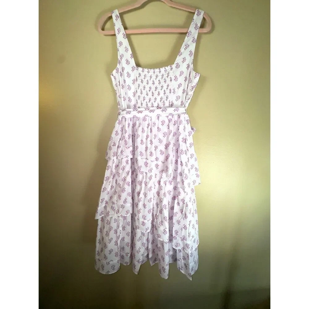 J. Crew Dress, White with purple flowers, floral, 100% Cotton